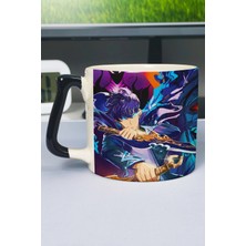 Zipzap Solo Leveling Anime Baskılı Seramik Lüks Kupa (1 Adet) Özel Siyah Kulp Dalga Kulp V3D