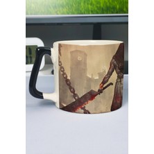 Zipzap Silent Hill Baskılı Seramik Lüks Kupa (1 Adet) Özel Siyah Kulp Dalga Kulp V2D