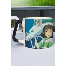 Zipzap Spirited Away Anime Baskılı Seramik Lüks Kupa (1 Adet) Özel Siyah Kulp Dalga Kulp V3D