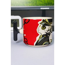Zipzap Persona 5 Baskılı Seramik Lüks Kupa (1 Adet) T Şeklinde Özel Siyah Kulp Dalga Kulp V5T