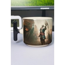 Zipzap Dark Souls Baskılı Seramik Lüks Kupa (1 Adet) T Şeklinde Özel Siyah Kulp Dalga Kulp V4T