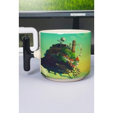Zipzap Howl's Moving Castle Anime Baskılı Seramik Lüks Kupa (1 Adet) T Şeklinde Özel Siyah Kulp Dalga Kulp V3T