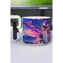 Zipzap Kimetsu No Yaiba Anime Baskılı Seramik Lüks Kupa (1 Adet) T Şeklinde Özel Siyah Kulp Dalga Kulp V2T