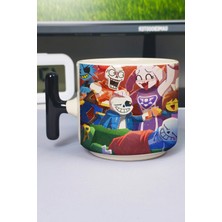 Zipzap Undertale Baskılı Seramik Lüks Kupa (1 Adet) T Şeklinde Özel Siyah Kulp Dalga Kulp V2T
