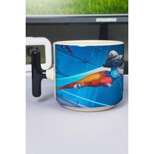 Zipzap Overwatch Baskılı Seramik Lüks Kupa (1 Adet) T Şeklinde Özel Siyah Kulp Dalga Kulp V1T