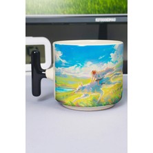 Zipzap Mononoke Hime Anime Baskılı Seramik Lüks Kupa (1 Adet) T Şeklinde Özel Siyah Kulp Dalga Kulp V3T