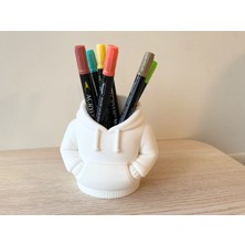 Demirhan3D Hoodie Kalem Tutucu | Beyaz | Pla Doğa Dostu Masaüstü Kalem Organizeri | 12,6 x 9 x 11 cm