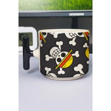 Zipzap One Piece Anime Baskılı Seramik Lüks Kupa (1 Adet) T Şeklinde Özel Siyah Kulp Dalga Kulp V5T