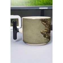 Zipzap Bioshock Baskılı Seramik Lüks Kupa (1 Adet) T Şeklinde Özel Siyah Kulp Dalga Kulp V4T