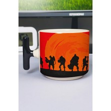 Zipzap Team Fortress Baskılı Seramik Lüks Kupa (1 Adet) T Şeklinde Özel Siyah Kulp Dalga Kulp V1T