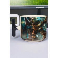 Zipzap Bioshock Baskılı Seramik Lüks Kupa (1 Adet) T Şeklinde Özel Siyah Kulp Dalga Kulp V2T