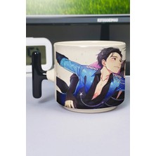 Zipzap Yuri On Ice Anime Baskılı Seramik Lüks Kupa (1 Adet) T Şeklinde Özel Siyah Kulp Dalga Kulp V3T