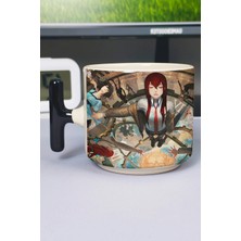 Zipzap Steins;gate Anime Baskılı Seramik Lüks Kupa (1 Adet) T Şeklinde Özel Siyah Kulp Dalga Kulp V5T