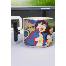 Zipzap Gurren Lagann Anime Baskılı Seramik Lüks Kupa (1 Adet) T Şeklinde Özel Siyah Kulp Dalga Kulp V3T