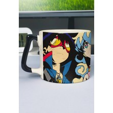 Zipzap Gurren Lagann Anime Baskılı Seramik Lüks Kupa (1 Adet) Özel Siyah Kulp Dalga Kulp V4D
