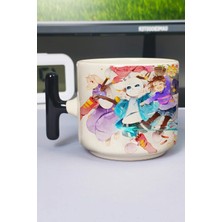 Zipzap Undertale Baskılı Seramik Lüks Kupa (1 Adet) T Şeklinde Özel Siyah Kulp Dalga Kulp V3T