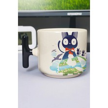 Zipzap Kiki's Delivery Service Anime Baskılı Seramik Lüks Kupa (1 Adet) T Şeklinde Özel Siyah Kulp Dalga Kulp V2T