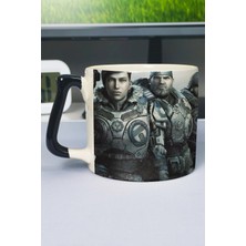 Zipzap Gears Of War Baskılı Seramik Lüks Kupa (1 Adet) Özel Siyah Kulp Dalga Kulp V5D