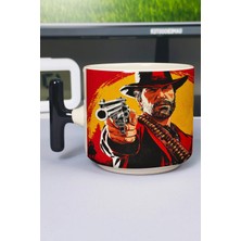 Zipzap Red Dead Redemption 2 Baskılı Seramik Lüks Kupa (1 Adet) T Şeklinde Özel Siyah Kulp Dalga Kulp V2T