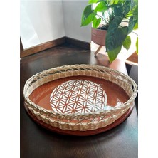 Halley Concept Özel Tasarım El Yapımı Rattan Örgülü Yaşam Çiçeği Sembol Seramik Tepsi