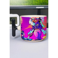 Zipzap Brawlhalla Baskılı Seramik Lüks Kupa (1 Adet) T Şeklinde Özel Siyah Kulp Dalga Kulp V4T