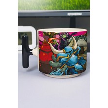 Zipzap Shovel Knight Baskılı Seramik Lüks Kupa (1 Adet) T Şeklinde Özel Siyah Kulp Dalga Kulp V5T