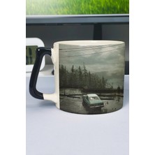Zipzap Silent Hill Baskılı Seramik Lüks Kupa (1 Adet) Özel Siyah Kulp Dalga Kulp V5D