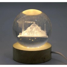 Herşey Trend 3D Kristal Cam Küre Ahşap Soketli Istanbul Temalı LED Lamba ALK2573