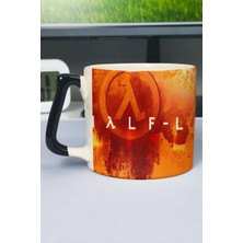 Zipzap Half Life Baskılı Seramik Lüks Kupa (1 Adet) Özel Siyah Kulp Dalga Kulp V5D