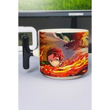 Zipzap Kimetsu No Yaiba Anime Baskılı Seramik Lüks Kupa (1 Adet) T Şeklinde Özel Siyah Kulp Dalga Kulp V5T