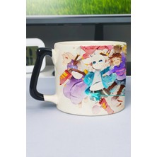 Zipzap Undertale Baskılı Seramik Lüks Kupa (1 Adet) Özel Siyah Kulp Dalga Kulp V3D