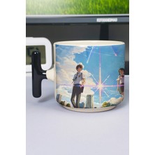 Zipzap Kimi No Na Wa Anime Baskılı Seramik Lüks Kupa (1 Adet) T Şeklinde Özel Siyah Kulp Dalga Kulp V5T
