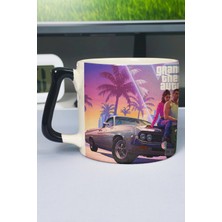 Zipzap Gta 6 Baskılı Seramik Lüks Kupa (1 Adet) Özel Siyah Kulp Dalga Kulp V5D