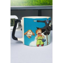 Zipzap Howl's Moving Castle Anime Baskılı Seramik Lüks Kupa (1 Adet) Özel Siyah Kulp Dalga Kulp V4D