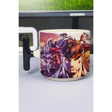 Zipzap Street Fighter Baskılı Seramik Lüks Kupa (1 Adet) T Şeklinde Özel Siyah Kulp Dalga Kulp V2T