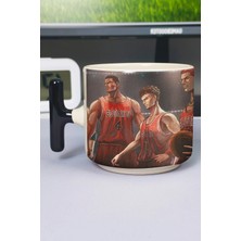 Zipzap Slam Dunk Anime Baskılı Seramik Lüks Kupa (1 Adet) T Şeklinde Özel Siyah Kulp Dalga Kulp V1T
