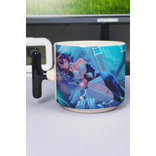 Zipzap Layla Genshin Impact Baskılı Seramik Lüks Kupa (1 Adet) T Şeklinde Özel Siyah Kulp Dalga Kulp V5T