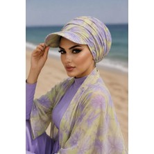 Aişe Tesettür Lila Sarı Soft Havuz - Deniz Şapkası / Mayo Üstüne Kullanılabilir