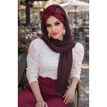 Aişe Tesettür Bordo Çiçek Desen Burgu Hazır Şal