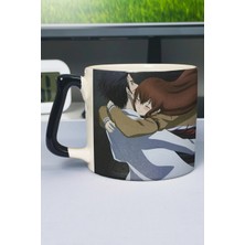Zipzap Steins;gate Anime Baskılı Seramik Lüks Kupa (1 Adet) Özel Siyah Kulp Dalga Kulp V2D