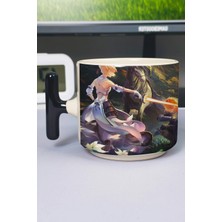 Zipzap Fate Anime Baskılı Seramik Lüks Kupa (1 Adet) T Şeklinde Özel Siyah Kulp Dalga Kulp V2T