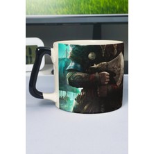 Zipzap Assasin's Creed Baskılı Seramik Lüks Kupa (1 Adet) Özel Siyah Kulp Dalga Kulp V2D
