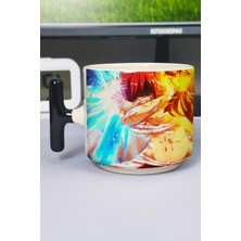 Zipzap Fairy Tail Anime Baskılı Seramik Lüks Kupa (1 Adet) T Şeklinde Özel Siyah Kulp Dalga Kulp V3T