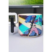 Zipzap Gurren Lagann Anime Baskılı Seramik Lüks Kupa (1 Adet) T Şeklinde Özel Siyah Kulp Dalga Kulp V1T
