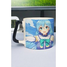 Zipzap Konosuba Anime Baskılı Seramik Lüks Kupa (1 Adet) Özel Siyah Kulp Dalga Kulp V5D