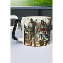 Zipzap Assasin's Creed Baskılı Seramik Lüks Kupa (1 Adet) Özel Siyah Kulp Dalga Kulp V4D
