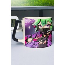 Zipzap Kuki Shinobu Genshin Impact Baskılı Seramik Lüks Kupa (1 Adet) Özel Siyah Kulp Dalga Kulp V3D