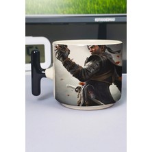 Zipzap Ghost Of Tsushima Baskılı Seramik Lüks Kupa (1 Adet) T Şeklinde Özel Siyah Kulp Dalga Kulp V3T