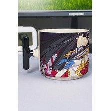 Zipzap Kill La Kill Anime Baskılı Seramik Lüks Kupa (1 Adet) T Şeklinde Özel Siyah Kulp Dalga Kulp V5T