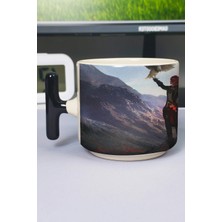 Zipzap Diluc Genshin Impact Baskılı Seramik Lüks Kupa (1 Adet) T Şeklinde Özel Siyah Kulp Dalga Kulp V3T